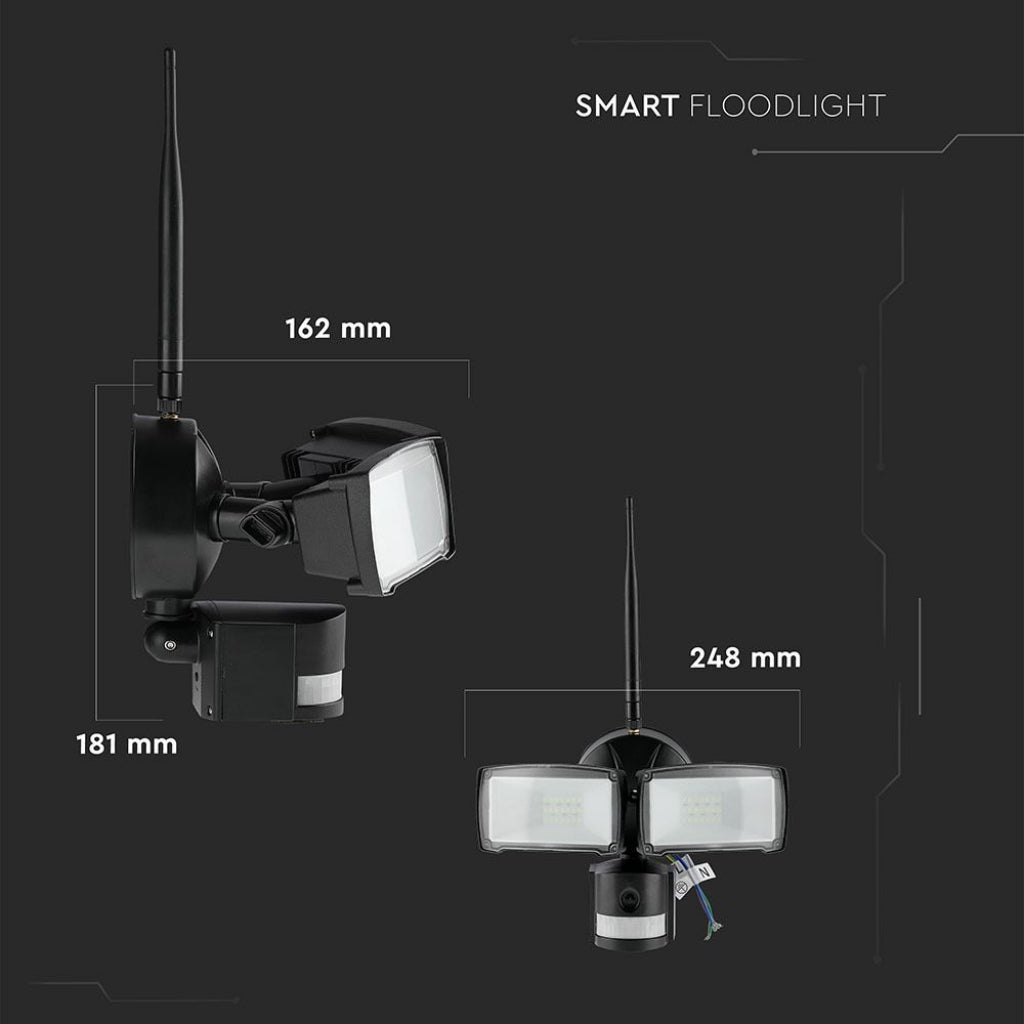 Faro LED 18W con sensore PIR e telecamera Wi-Fi 6000K IP44 Nero
