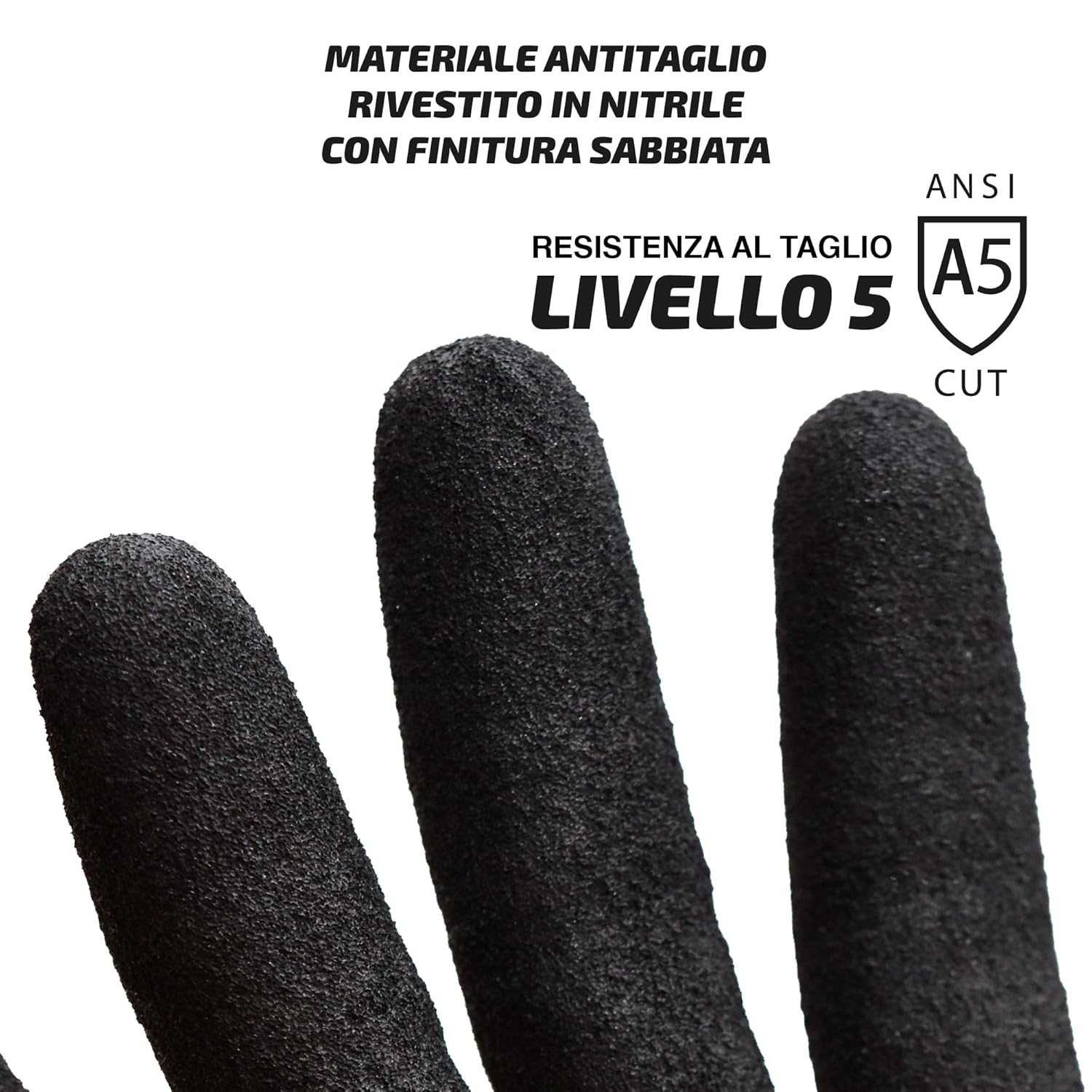 5 Paia Guanti antitaglio livello 5 EN388 4X42E ANSI A5 - HPPE e nitrile antiscivolo, taglie S-XXL