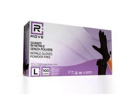 Guanti monouso in nitrile neri senza polvere taglia L 3,5 g 100 pezzi - DM Classe I e DPI Cat. III