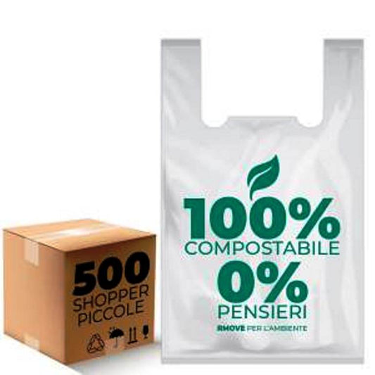 Buste shopper biodegradabili compostabili con manici 27x50 cm 500 pz