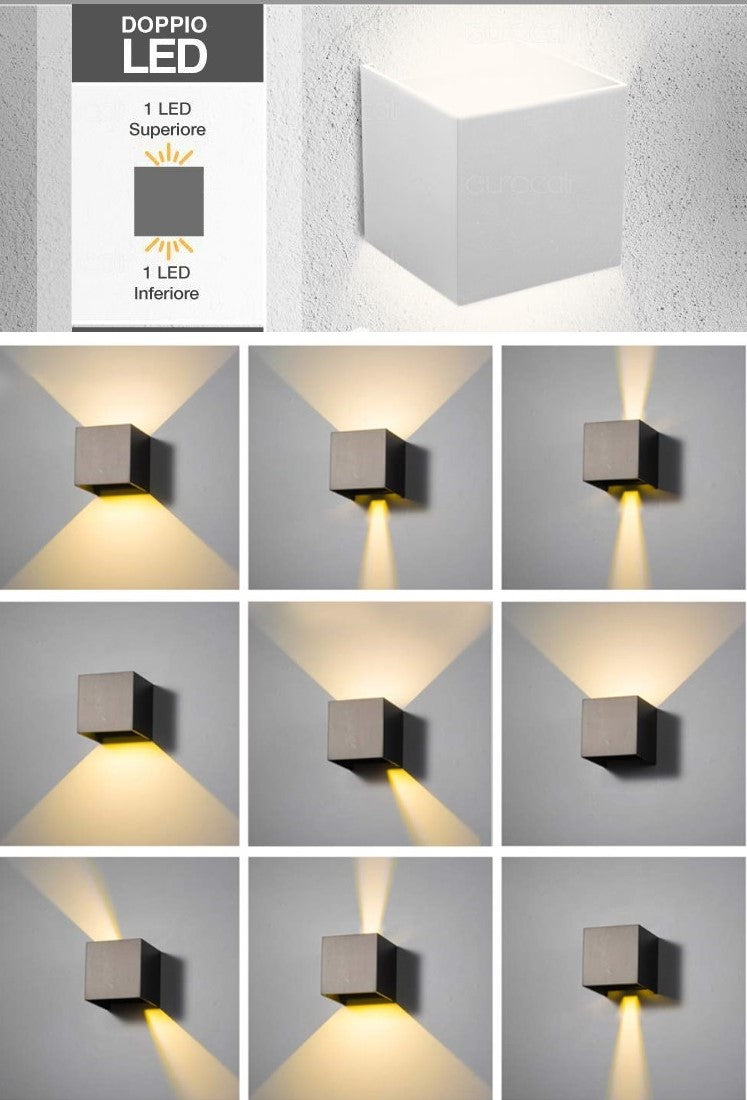 Applique LED COB 12W da esterno IP65 bianca - doppia emissione fascio regolabile