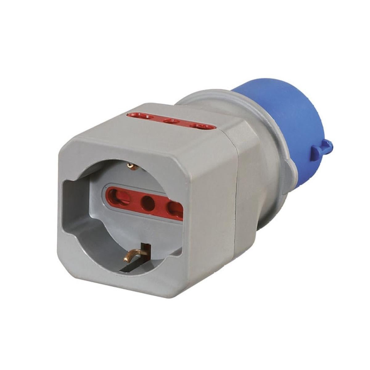 Adattatore CEE 16A 230V IP44 con prese Schuko e bipasso - Spina industriale 2P+T