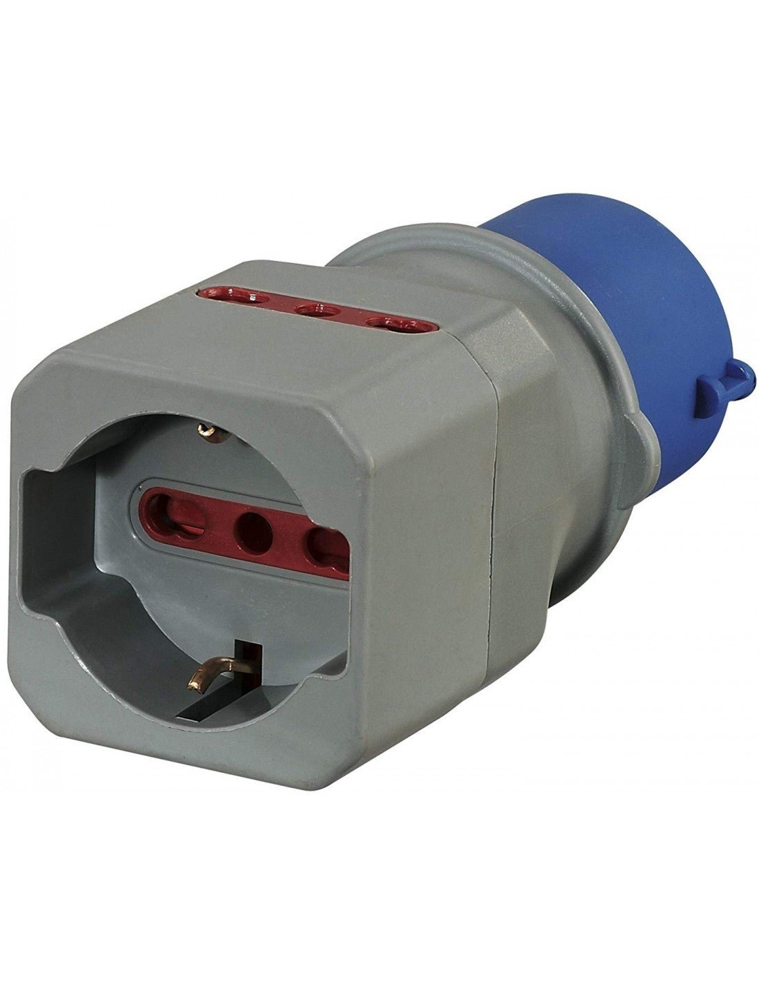 Adattatore CEE 16A 230V IP44 con prese Schuko e bipasso - Spina industriale 2P+T