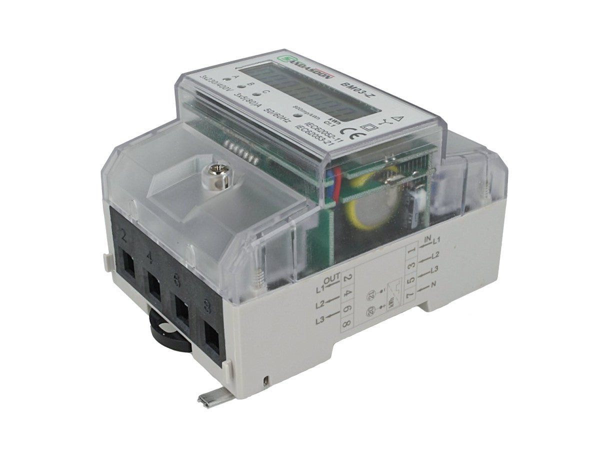 Contatore energia trifase con memoria 3x5(80)A 400V - 4 moduli DIN
