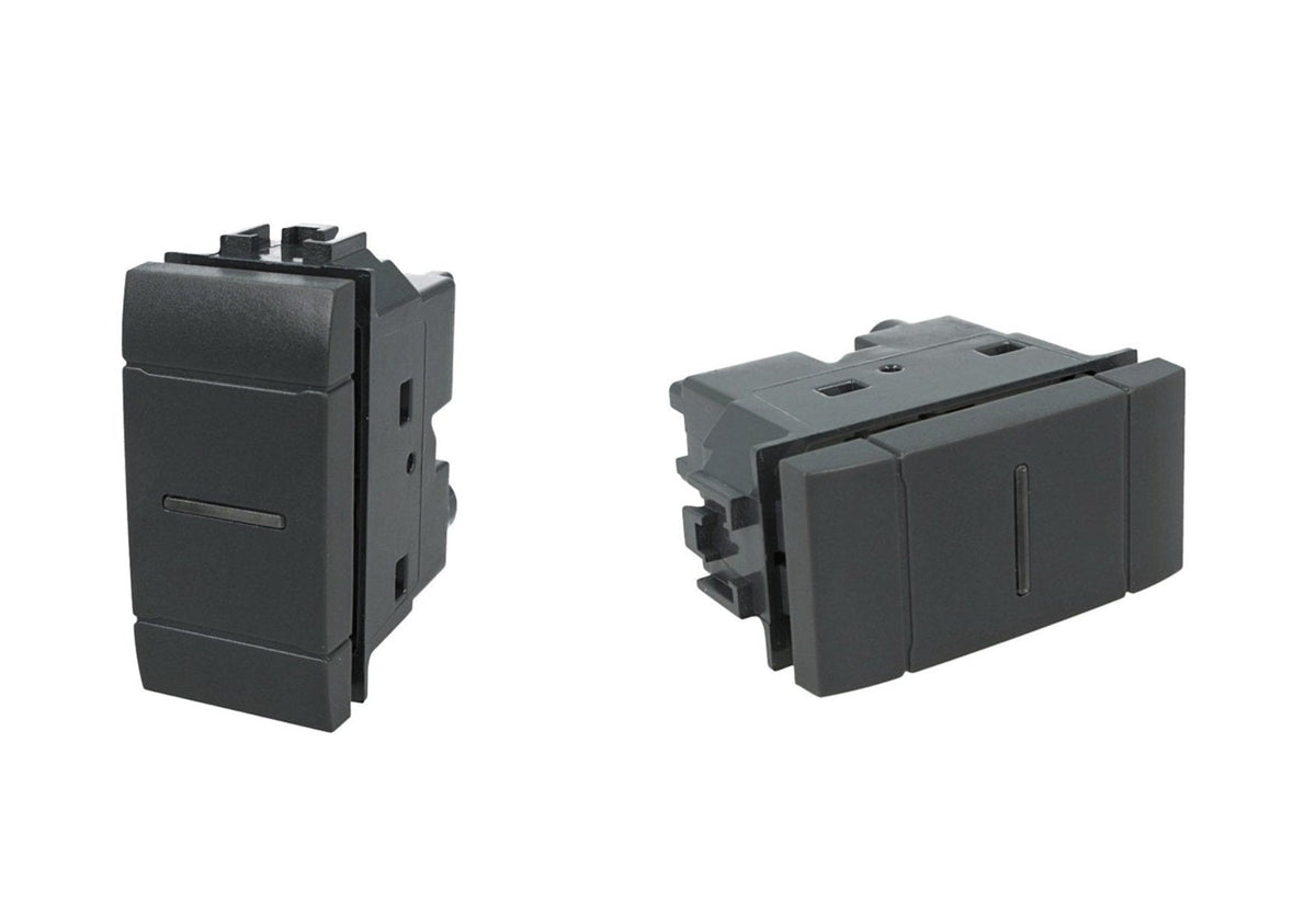Deviatore assiale 1P 10A compatibile con BTicino Living Light e Living International - modulo da incasso per supporto e placca compatibile