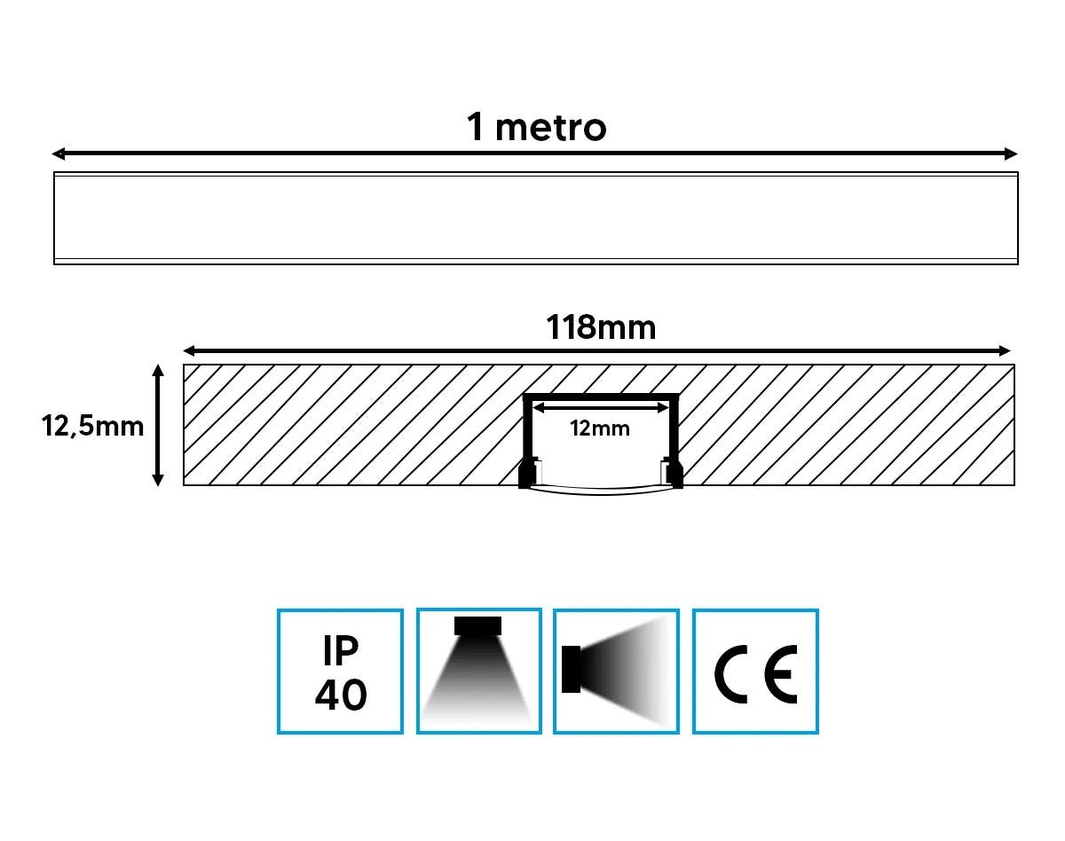 Profilo in alluminio per cartongesso 12,5 mm per striscia LED