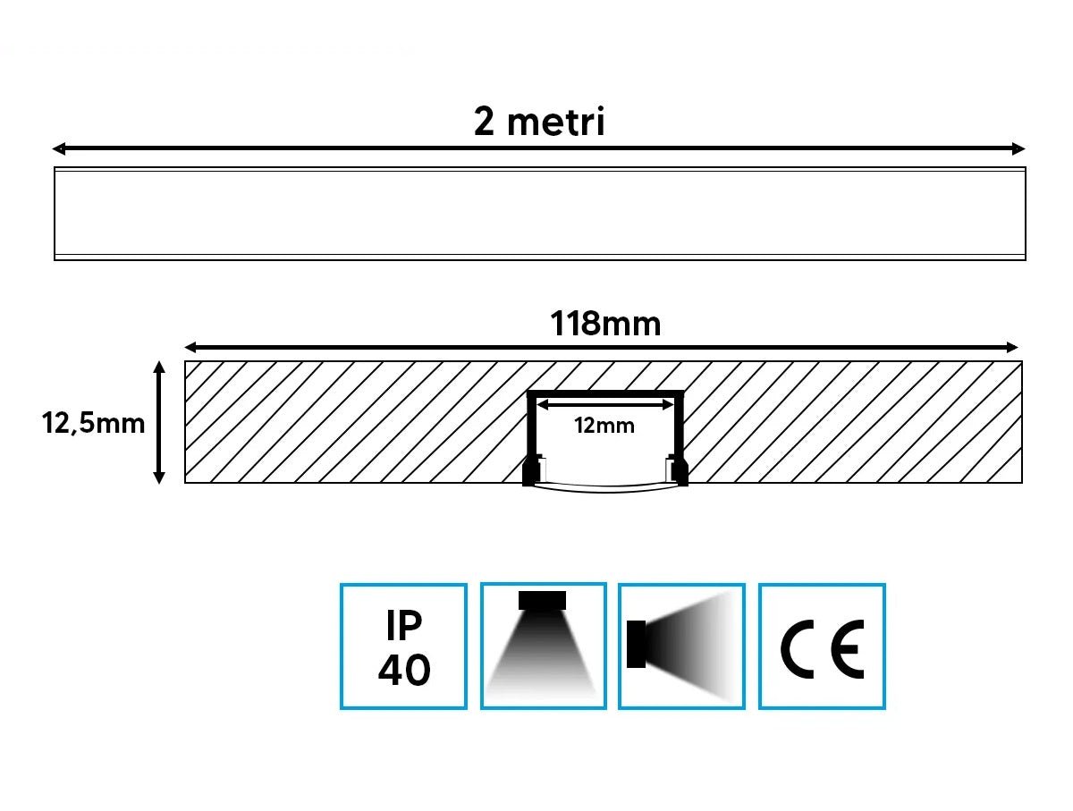 Profilo in alluminio per cartongesso 12,5 mm per striscia LED