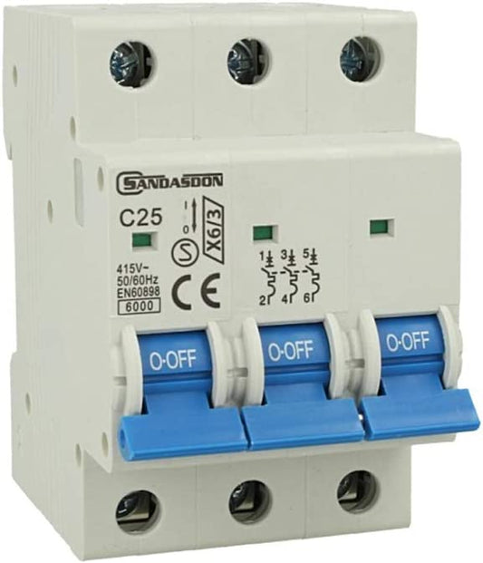 Interruttore magnetotermico 3P 25A curva C25 - 3 moduli DIN per quadro elettrico