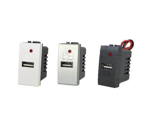 Modulo caricatore singolo USB Type-A compatibile con BTicino Living Light e Living International