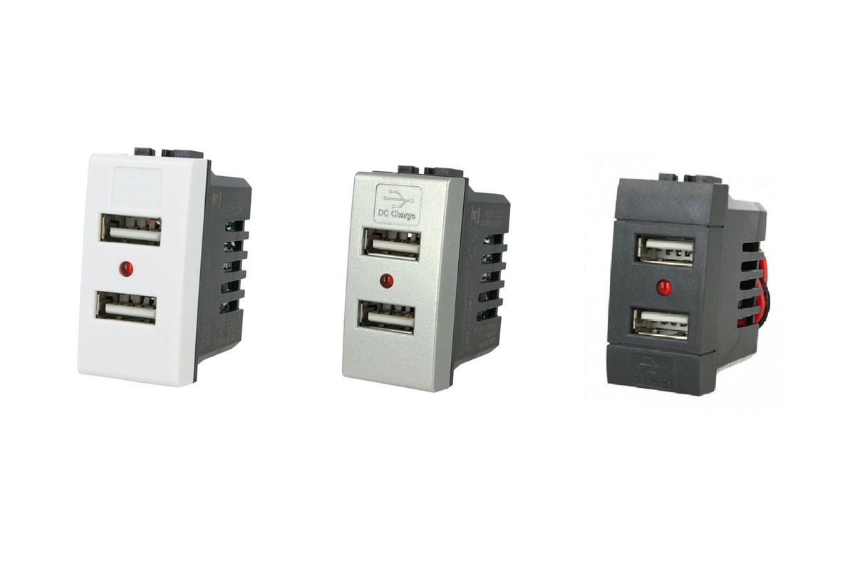 Modulo caricatore doppio USB Type-A compatibile con BTicino Living Light e Living International
