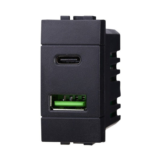 Modulo caricatore USB A + USB-C compatibile con BTicino Living Light e Living International - Modulo da incasso