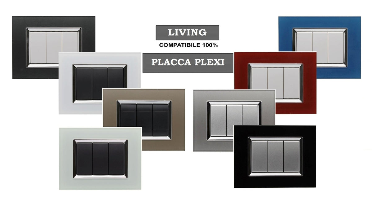 Placca Plexi effetto vetro lucido compatibile con BTicino Living Light - Cornice frontale da incasso - BTicino Living Light
