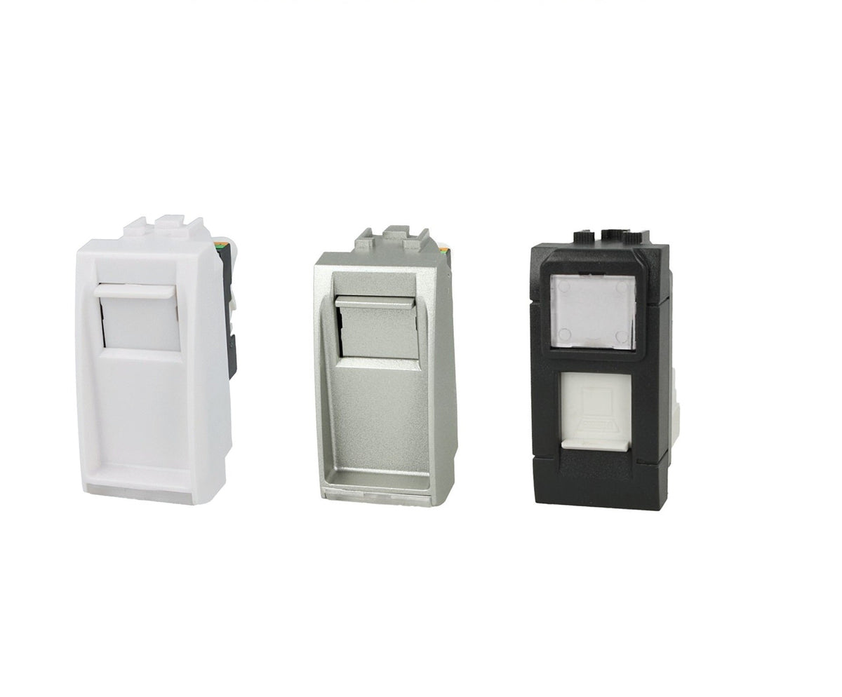 Presa dati RJ45 Cat 5e UTP compatibile con BTicino Living Light e Living International - Bianco - modulo da incasso per supporto e placca compatibile - Nero