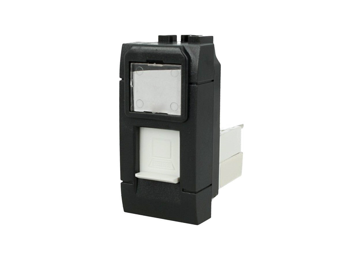 Presa dati RJ45 Cat 6 UTP compatibile con BTicino Living Light e Living International - Bianco - modulo da incasso per supporto e placca compatibile - Nero