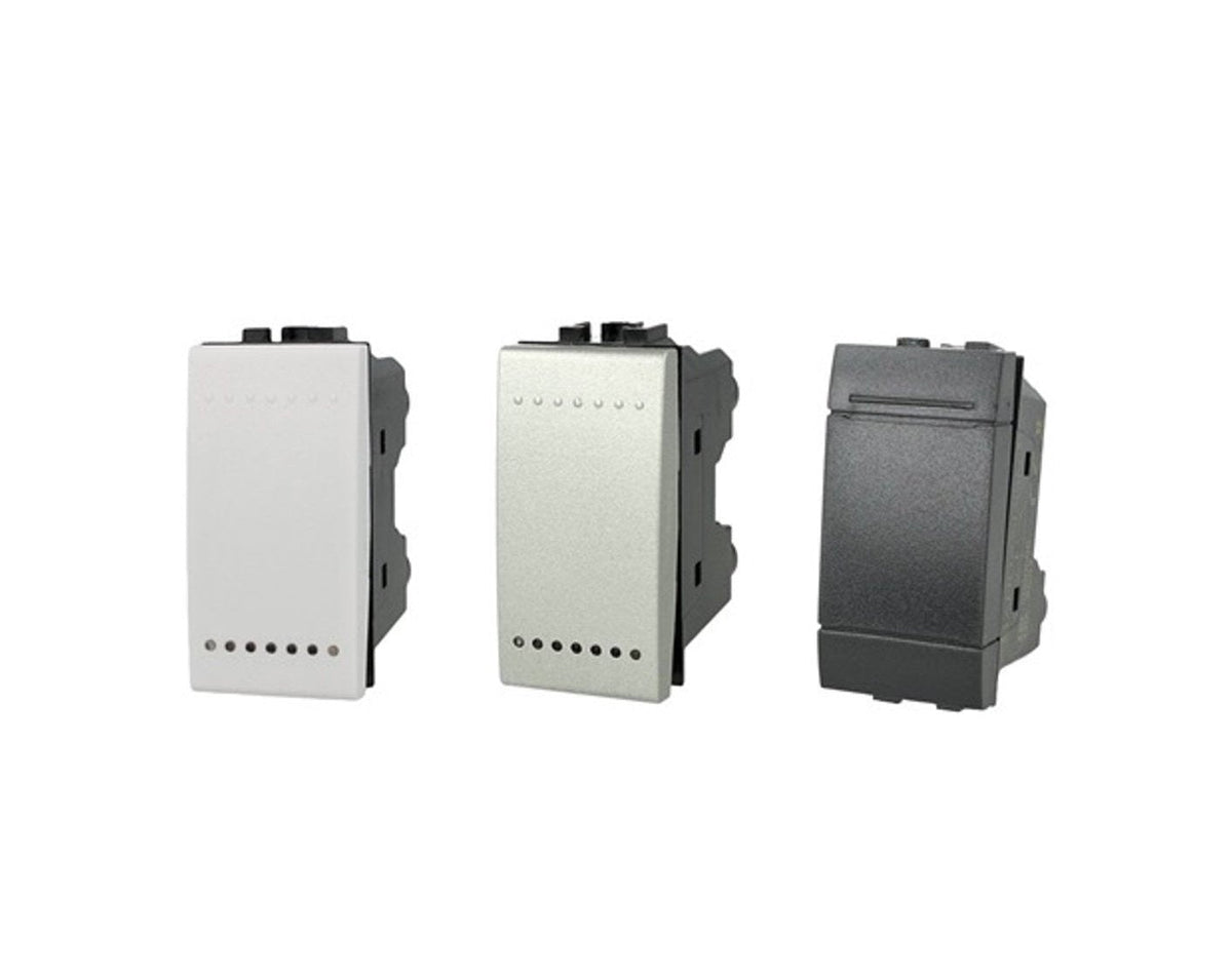 Pulsante NO 1P 16A compatibile con BTicino Living Light e Living International - modulo da incasso per supporto e placca compatibile