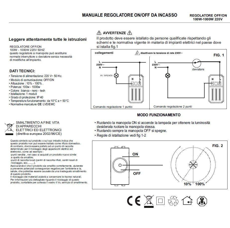 Dimmer regolatore a manopola compatibile con BTicino Living Light e Living International